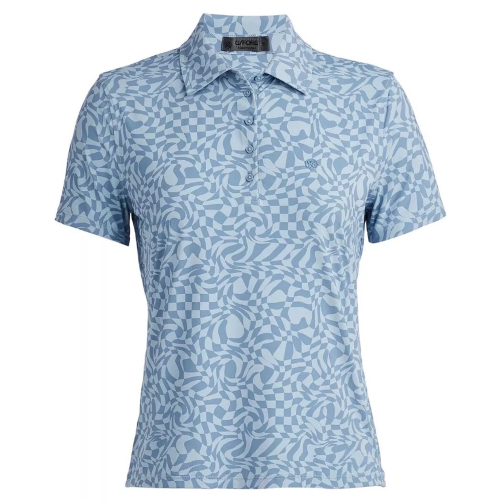 G/FORE Distorted Check Silky Tech Nylon Polo Shirt Blue Short Sleeve Women’s M